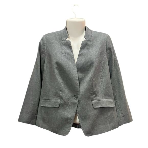 Talbots Petite Women's Gray Virgin Wool Woven 1-Button Suit Blazer Lined SZ 16WP - Picture 1 of 11